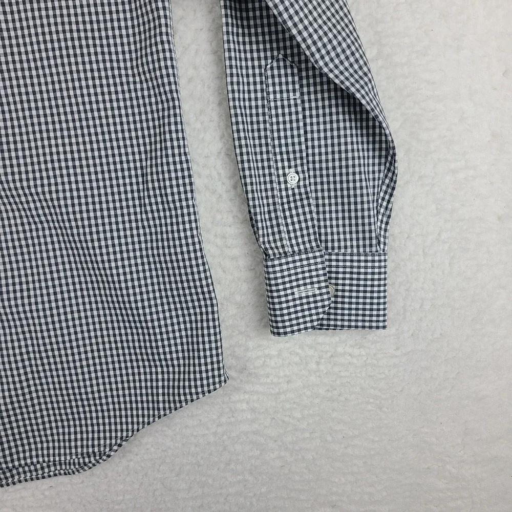 Banana Republic Shirt Mens Medium Black Gray Check Non Iron Slim Dress Button Up